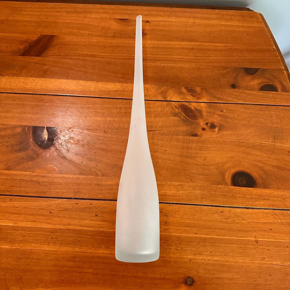 Frosted Glass Spire Bottle Vase Hand Blown Mid Century Modern Long Neck 16 Inch - Picture 16 of 16